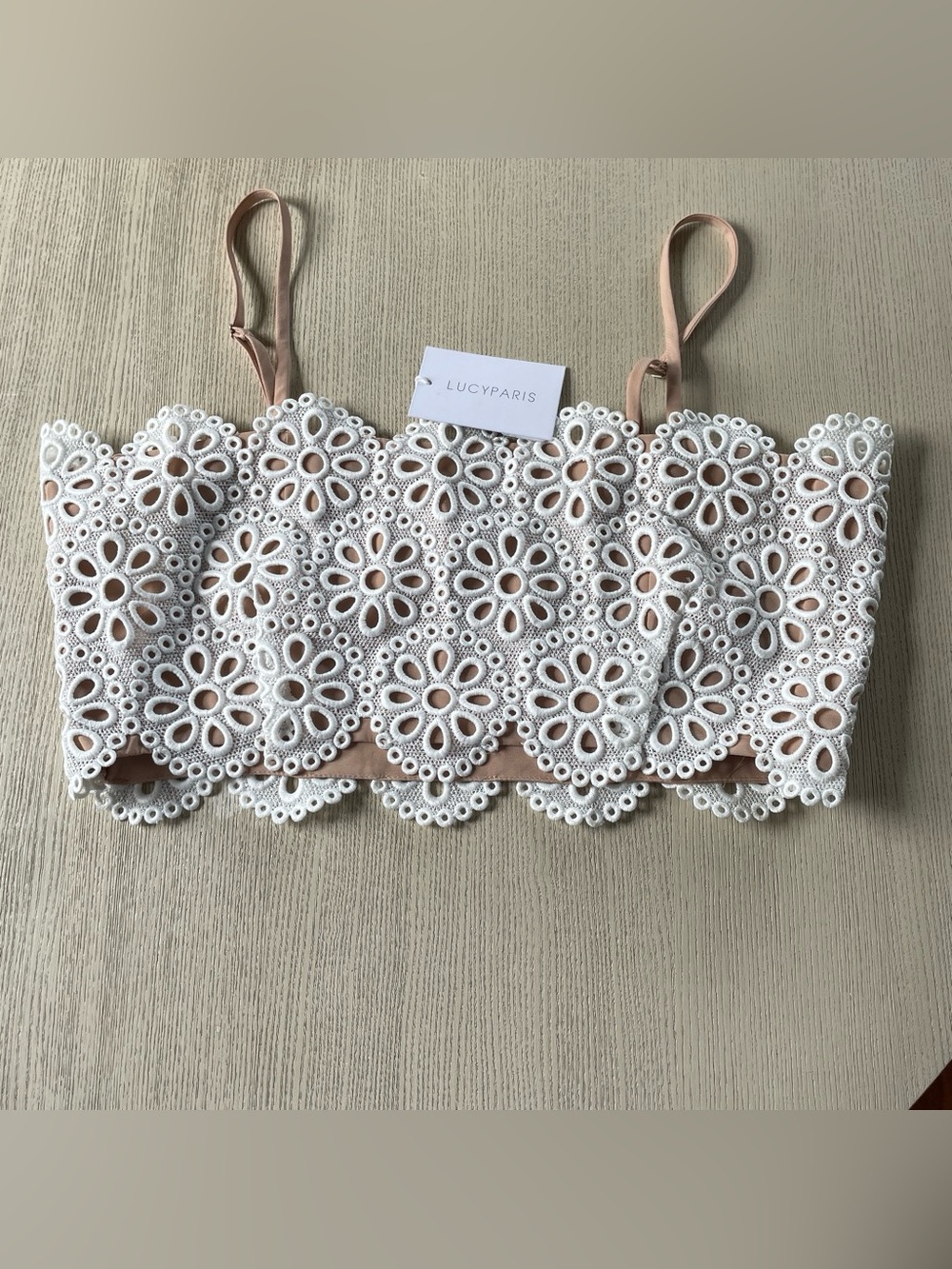 Lucy Paris White Floral Lace crop top